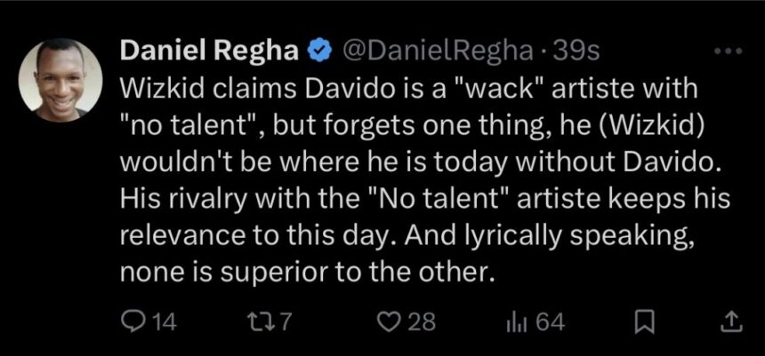 ‘IMAGINE DESTROYING YOUR LEGACY IN THE NAME OF CHASING CLOUT PITIFU!’ DANIEL REGHA TO WIZKID