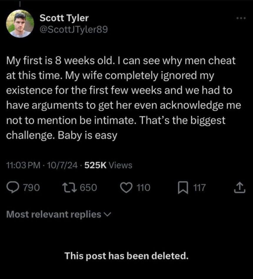 TWITTER BANTER: EIGHT WEEKS OLD DAD DELETED ACCOUNT OVER ‘BABY IS EASY’ POST