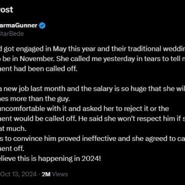 TWITTER: MAN CUT OFF ENGAGEMENT OVER SPOUSE SALARY