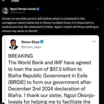 BIAFRAN POLITICAL ACTIVIST SLAMS DG WTO FOR REPLYING ALLEGED PHOTO SHOPPED TWEET, CLAIMS IT GENERATED ENGAGEMENT FOR BIAFRA MOVEMENT