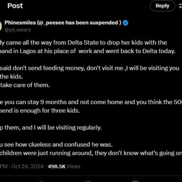TWITTER STORY: MOTHER DROPS THREE CHILDREN WITH THEIR FATHER FOR LACK EMOTIONAL AND FINANCIAL SUPPORT