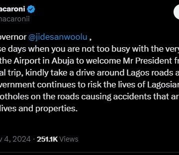 WhatsApp Image 2024-11-04 at 11.29.08_7c119a5f SKIT MAKER AND ACTOR, MR. MACARONNI CALLS OUT LAGOS GOVERNOR OVER BAD ROADS IN THE STATE.