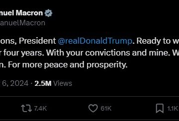 FRENCH PRESIDENT LOOKS FORWARD TO WORKING WITH USA AS TRUMP WINS ELECTION