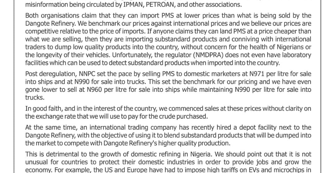 Dangote press statement