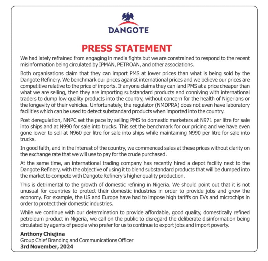 Dangote press statement