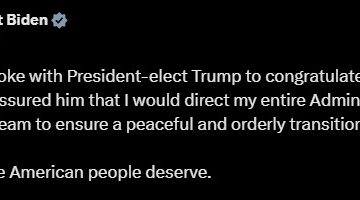 JOE BIDEN ASSURES REPUBLICAN OF PEACEFUL TRANSITION OF POWER