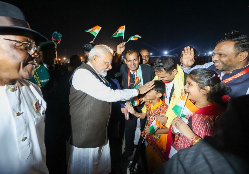 INDIA P.M. MODI, ARRIVES ABUJA TO STRENGHTEN BILATERAL TIES BETWEEN BOTH NATIONS.