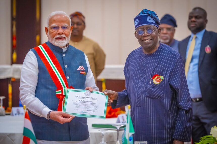 Photo Story: President Tinubu Confers India’s Prime Minister Narendra Modi With The ‘Order Of The Niger’ Honours – The Grand Commander Of The Order Of The Niger (GCON).