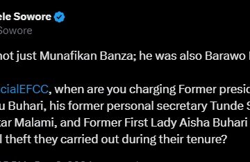 Sahara Reporters Founder and Activist Sowore Urge EFCC To Charge Former President, First Lady and Others For Plundering The Nation’s Wealth.