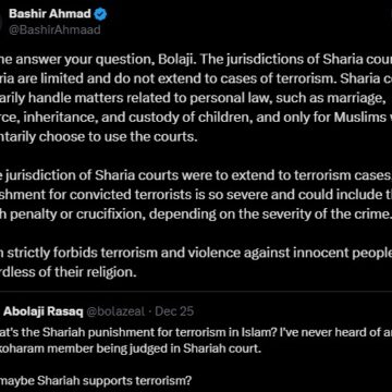 WhatsApp Image 2024-12-27 at 09.15.56_8fac911f “The Jurisdictions of Sharia Courts in Nigeria Are Limited and Do Not Extend To Cases of Terrorism.” Bashir Ahmad Former Aide to Former President Muhammadu Buhari