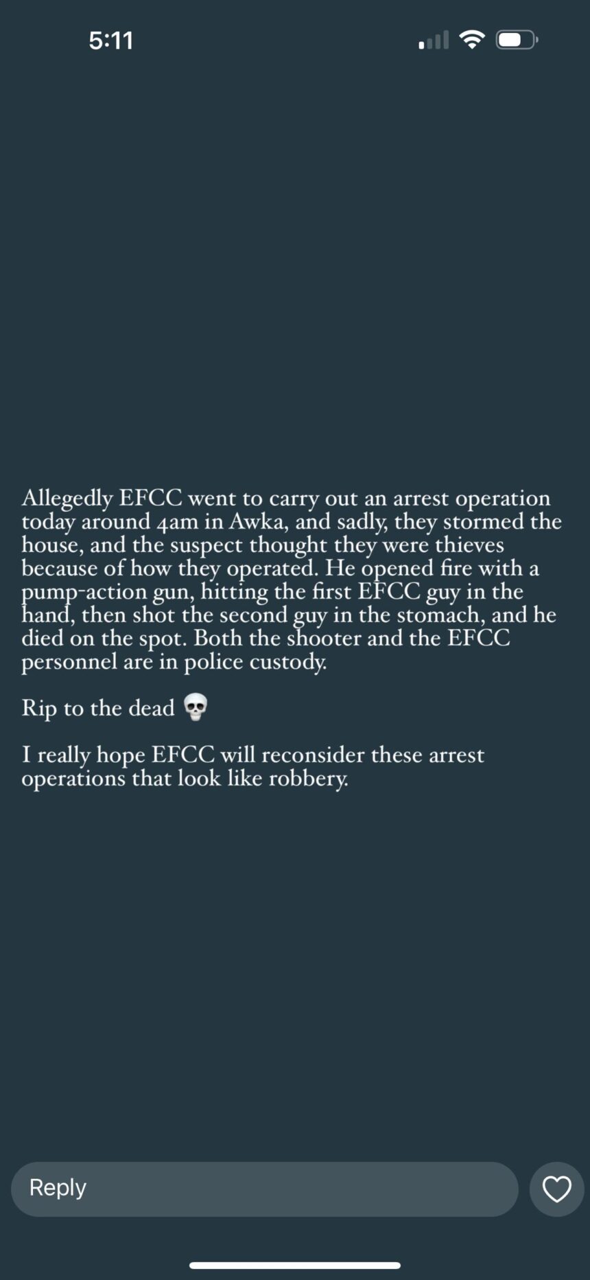Twitter: Unfortunate Alleged Raid of EFCC Operatives at 4A.M. in Akwa