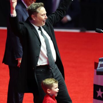 Elon Musk and His Son, Lil X at U.S. President-Elect’s Inauguration Eve Rally in Washington D.C