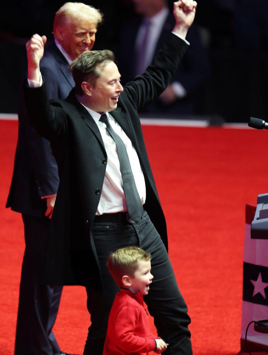 Elon Musk and His Son, Lil X at U.S. President-Elect’s Inauguration Eve Rally in Washington D.C