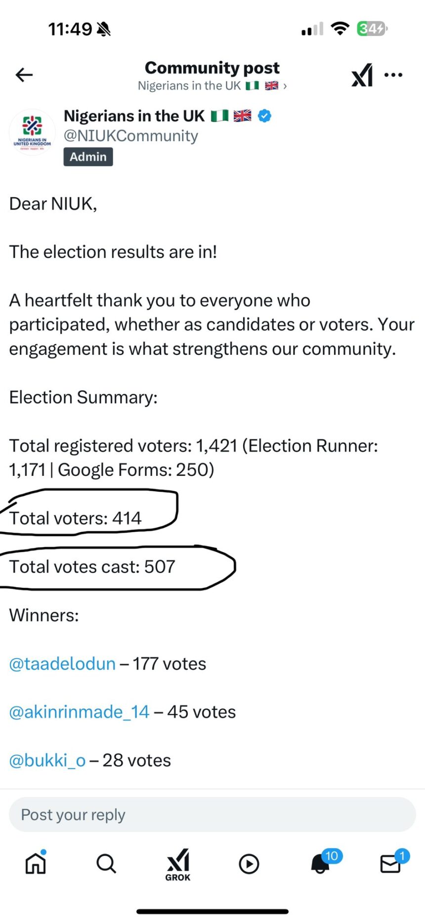 Twitter: Doctor Laments Over ‘Nigerians In UK Community’ Rigged Election.
