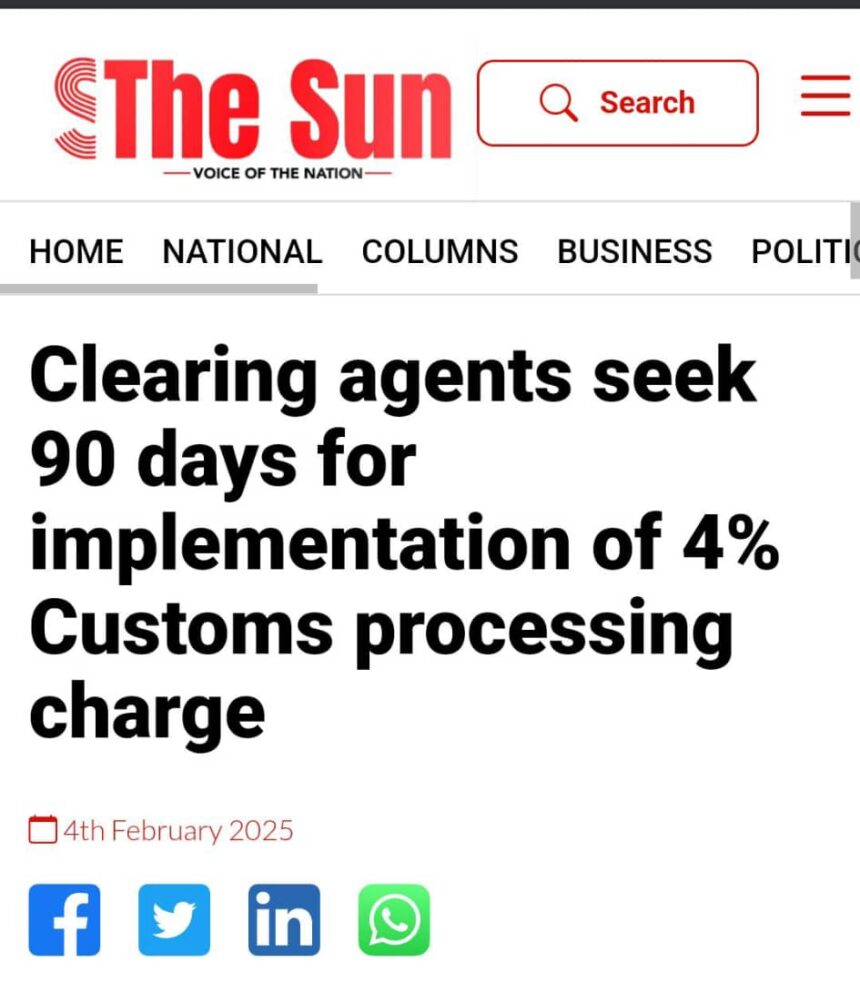 Clearing agents seek 90 days for implementation of 4% custom processing charge