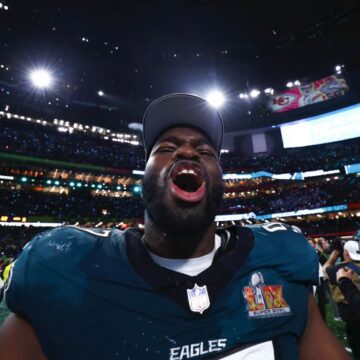 Photo Story: Lagos-Born Moro Ojomo Won The Super Bowl With Philadelphia Eagles, Shares Winning Moment With Nigeria As He Proudly Holds Flag