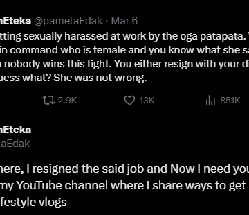 Twitter: Woman Shares How She Chose To Resign With Dignity After Sexual Harassments From Boss, Others Share Experiences