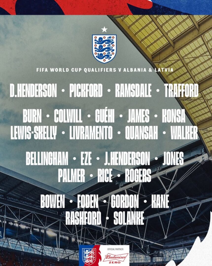 England Head Coach Tuchel Reveals His Squad For March’s FIFA 2026 World Cup Qualifiers Against Albania And Latvia.