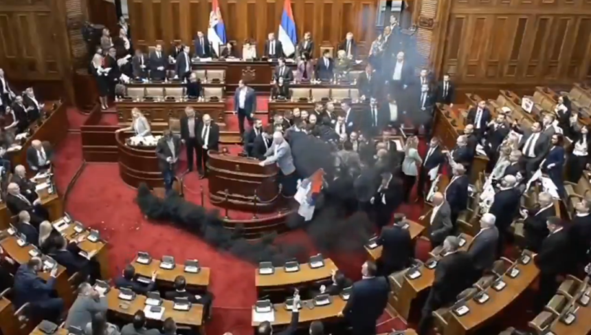 Three Serbian Lawmakers Injured As Smoke Bombs And Flares Thrown In Parliamentary Session By Opposition Party