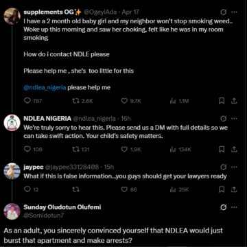 Twitter: Controversies As Lady Intend To Sic NDLEA On Her Neighbor For Smoking Weed That She Claims Affect Her Two Months Old Baby