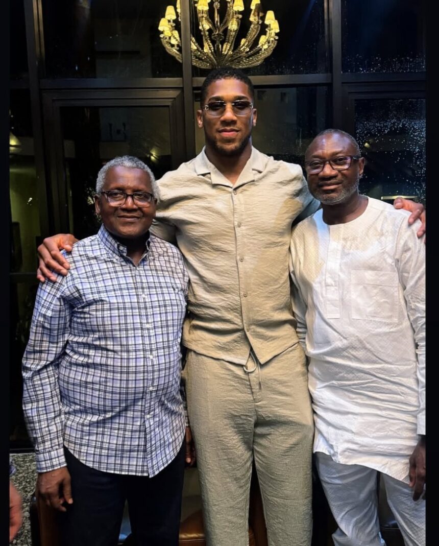 Photo story: L-R: Alhaji Aliko Dangote, Anthony Joshua and Femi Otedola