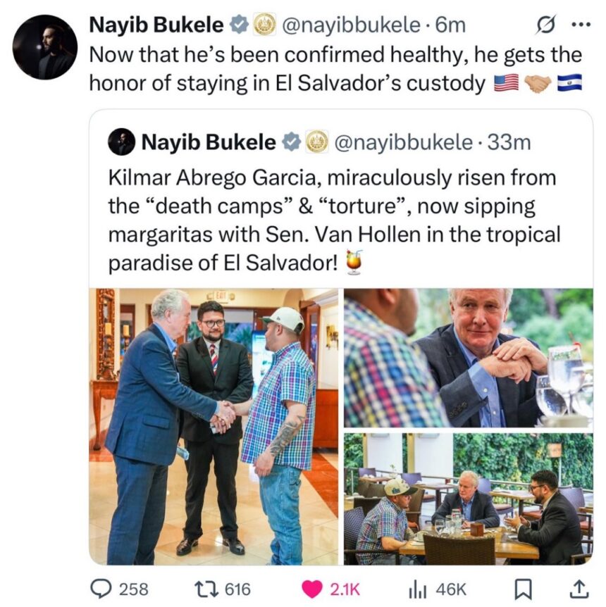 El Salvador President Nayib Bukele Trolls U.S. Democrat Senator Van Hollen Visits To Secure The Release Of Man Mistakenly Transferred To The Country’s Prison