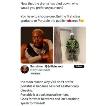 Twitter: Picking Between Controversial Musician Portable Over First Crocs Ambassador In Nigeria Eniola Adeoluwa As Son