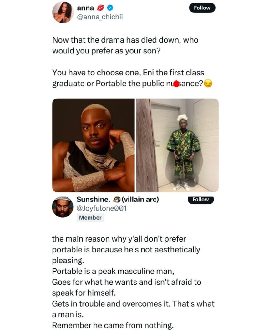 Twitter: Picking Between Controversial Musician Portable Over First Crocs Ambassador In Nigeria Eniola Adeoluwa As Son