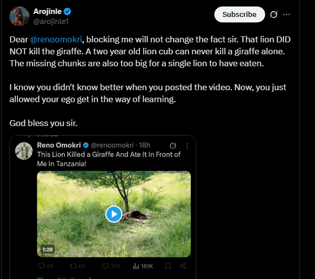 Reno Omokri Blocks A X User Who Spotted And Called Him Out On His Fabrication.