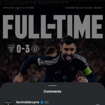 Kevin De Bruyne Calls Bruno Fernandes, The Best Player In The World After Manchester United’s Win Over Athletic Bilbao.