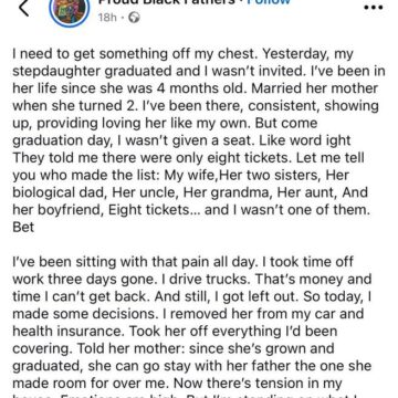 Twitter: Man Hurting Over Step-Daughter’s Decision To Exclude Him From Her Graduation Guest