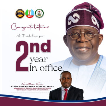 PRESS RELEASE – HON. AKIOLU CONGRATULATES PRESIDENT BOLA AHMED TINUBU, GCFR ON HIS SECOND YEAR IN OFFICE