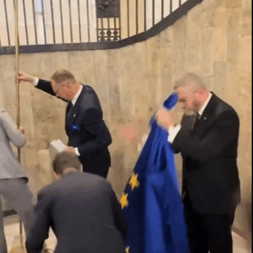 “Down With Euro-Communism!” Polish Politician Grzegorz Braun Tears EU Flag, Wipe His Shoes With It, And Burns It.