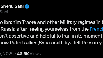 Screenshot (19) Nigerian Senator Shehu Sani Dishes Advice To Burkina Faso Military President Ibrahim Traore, Warns Against Reliance On Russia.