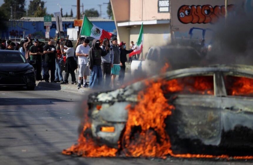 Los Angeles Protest: Rioters Set Fire To California Highway Patrol Vehicle With Officers Trapped Under An Overpass