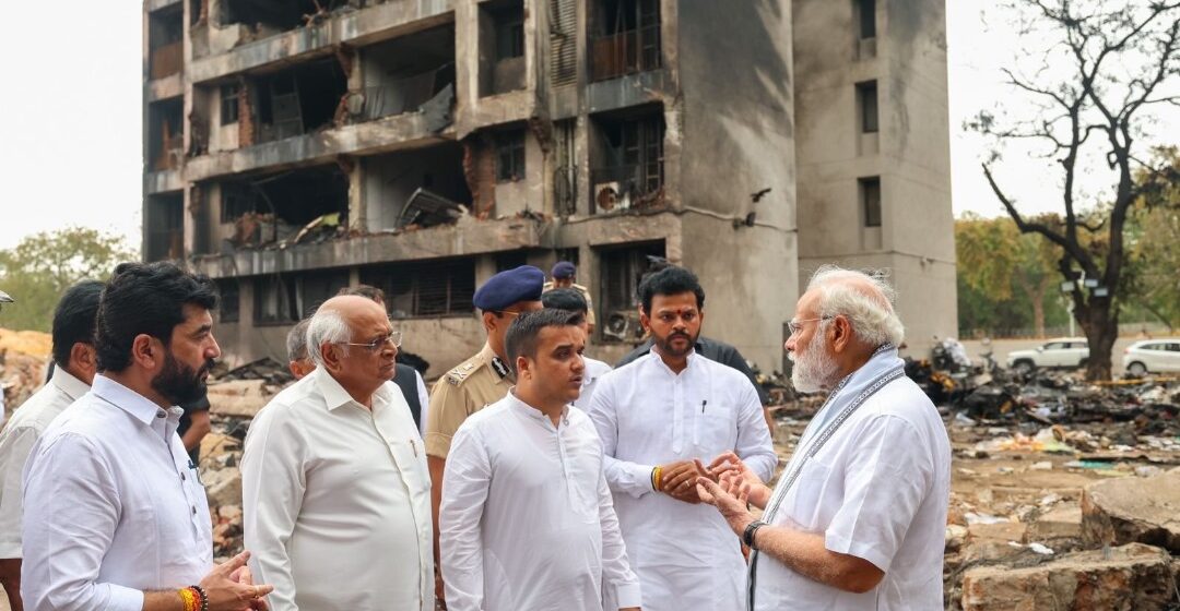 Indian Prime Minister Narendra Modi Visits Crash Site Of London Bound Airplane, Sympathizes With Victims’ Families