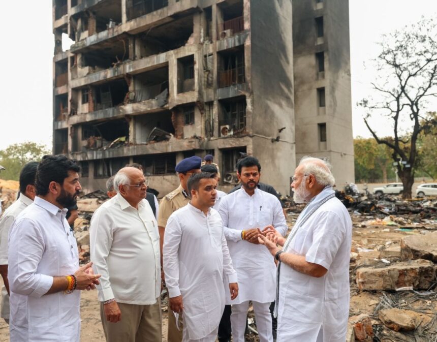 Indian Prime Minister Narendra Modi Visits Crash Site Of London Bound Airplane, Sympathizes With Victims’ Families
