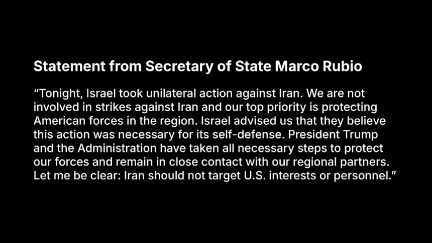 Iran-Israel Conflict: Statement From Secretary Of State Marco Rubio