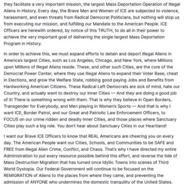 “The American People Want Our Cities, Schools, And Communities To Be Safe And Free From Illegal Alien Crime, Conflict, And Chaos.” — President Trump