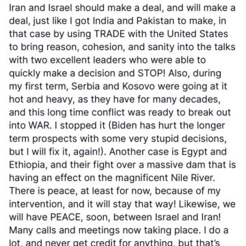 President Trump Urge Iran And Israel To Make Deal That Will Bring About Peace And Cohesion, Suggest Usage Of U.S. Trade As A Bridge