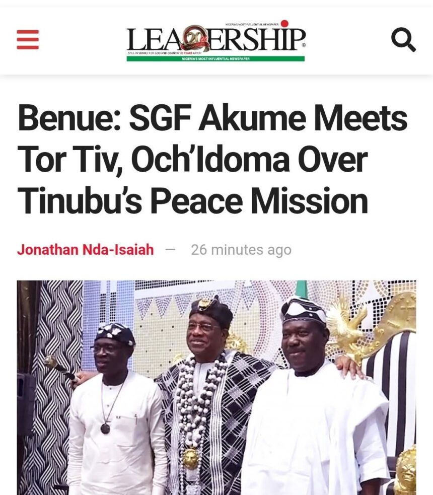 The high-level meeting, held in Benue State, followed a directive by President Bola Tinubu to urgently constitute a strategic peace committee aimed at addressing the root causes of violence in Benue and charting a path toward lasting reconciliation and stability.
