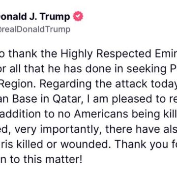 Iran Attack US Base Located In Qatar, Fires Six Missiles, All Intercepted, Trump Thank Qatari Leader For Seeking Peace