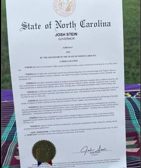 WhatsApp Image 2025-06-24 at 12.56.53_0cb22078 North Carolina Governor Josh Stein Officially Proclaim June 14 As ‘Igbo Day’ In Recognition Of Its Rich Cultural Heritage, Civic Contributions, And Unity Of The Igbo Community In The U.S.