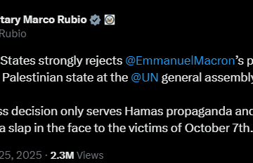 Screenshot (154) “The United States Strongly Rejects Emmanuel Macron’s Plan To Recognize A Palestinian State At The UN General Assembly”—Marco Rubio