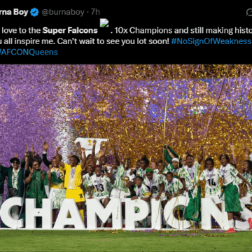 Nigerian Music Artist Burna Boy Reveals Super Falcons Inspires Him, Congratulate The Team On The WAFCON Victory