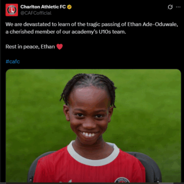 Charlton Athletic Mourns Young Footballer Ethan Ade-Oduwale, Manchester And Other Football Clubs Pay Tributes