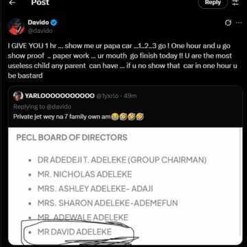 Nigerian Musician Davido, Threatens A Non-Fan Who Belittle Him For Sharing His Jet With Seven Other Members Of His Family