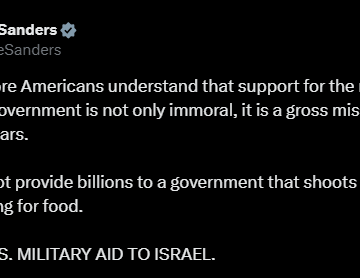 X: United State Senator Bernie Sanders Browbeat Netanyahu’s Supporters, Calls Halt To America Military Aid To Israel