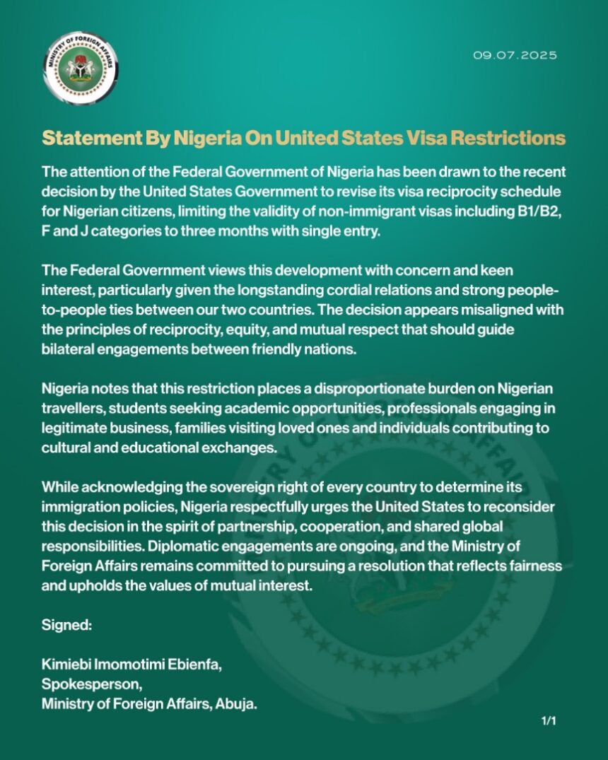 Nigeria Government Respond To US On Visa Restriction