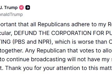 Trump Threatens To Withhold Support For Lawmakers Who Vote Against Effort To Defund PBS, NPR And Public Media